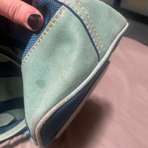 Vintage authentic Isabella Fiore genuine leather/nylon large teal Handbag - Picture 6 of 7